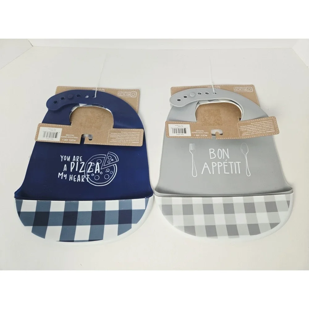 Lila & Jack Silicone Bibs 2 pack x‎ 2 Bon Apetit Pizza Baby NEW waterproof
